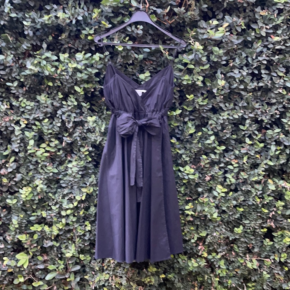 Y2K LBD Diane von Furstenberg Black Spaghetti Strap Babydoll Bow Cocktail Dress